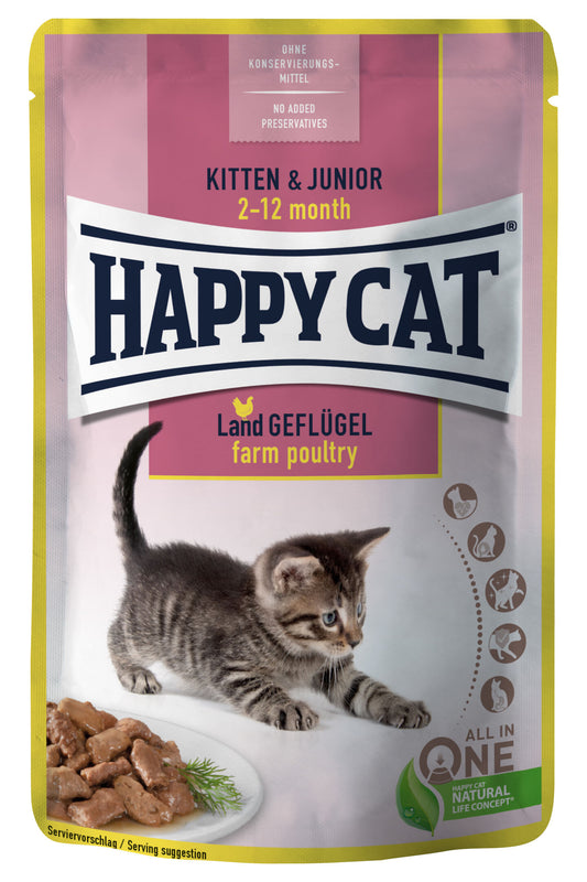 Happy Cat MIS Kitten & Junior Farm Poultry (Min Order 0,085 - 24pcs)